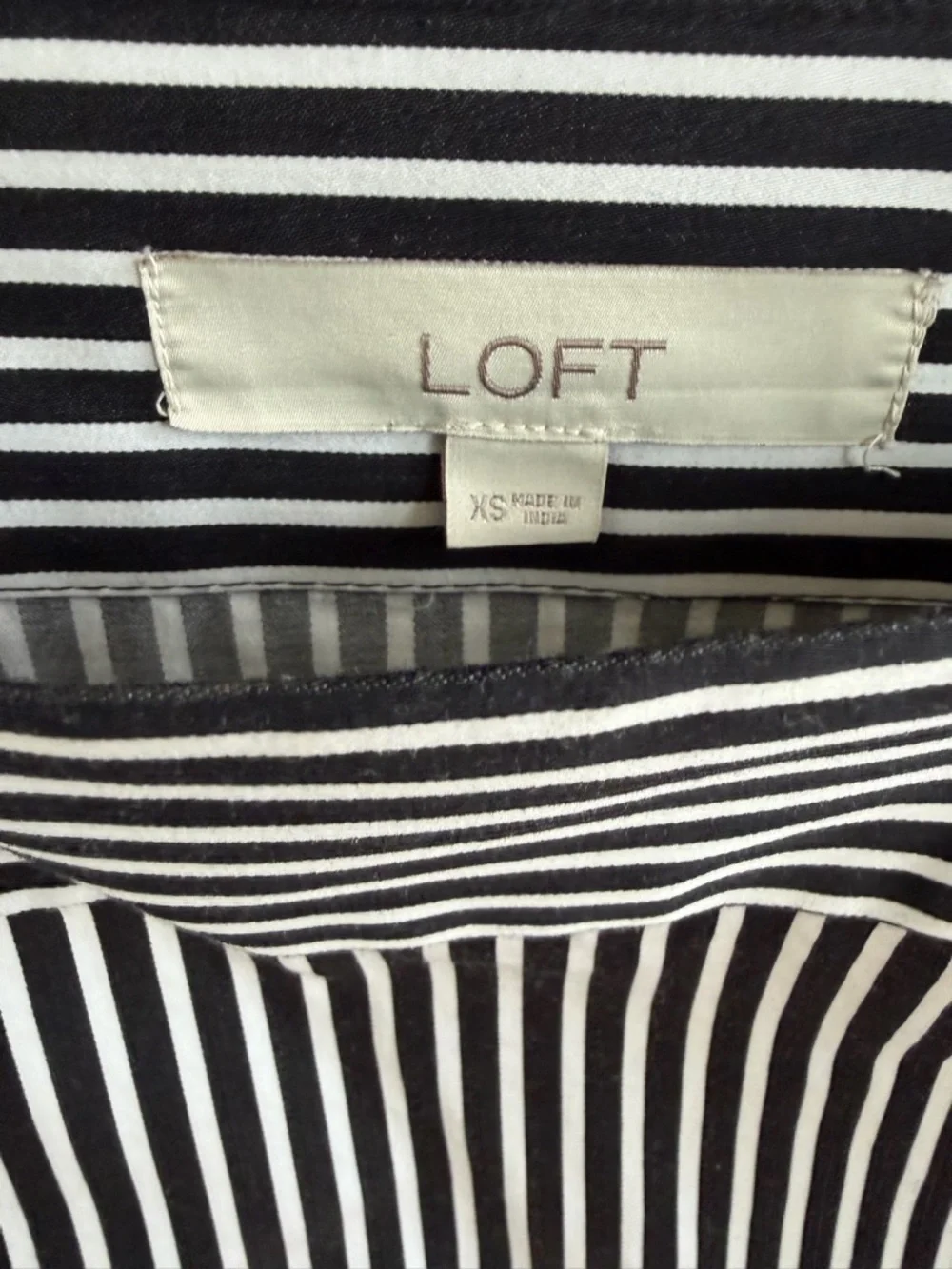 LOFT Black & White Striped Square-Neck Blouse | XS